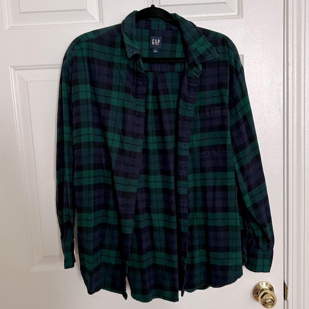 GAP blue green boyfriend flannel